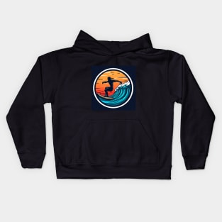 Surfing man on the seas at evening. Kids Hoodie